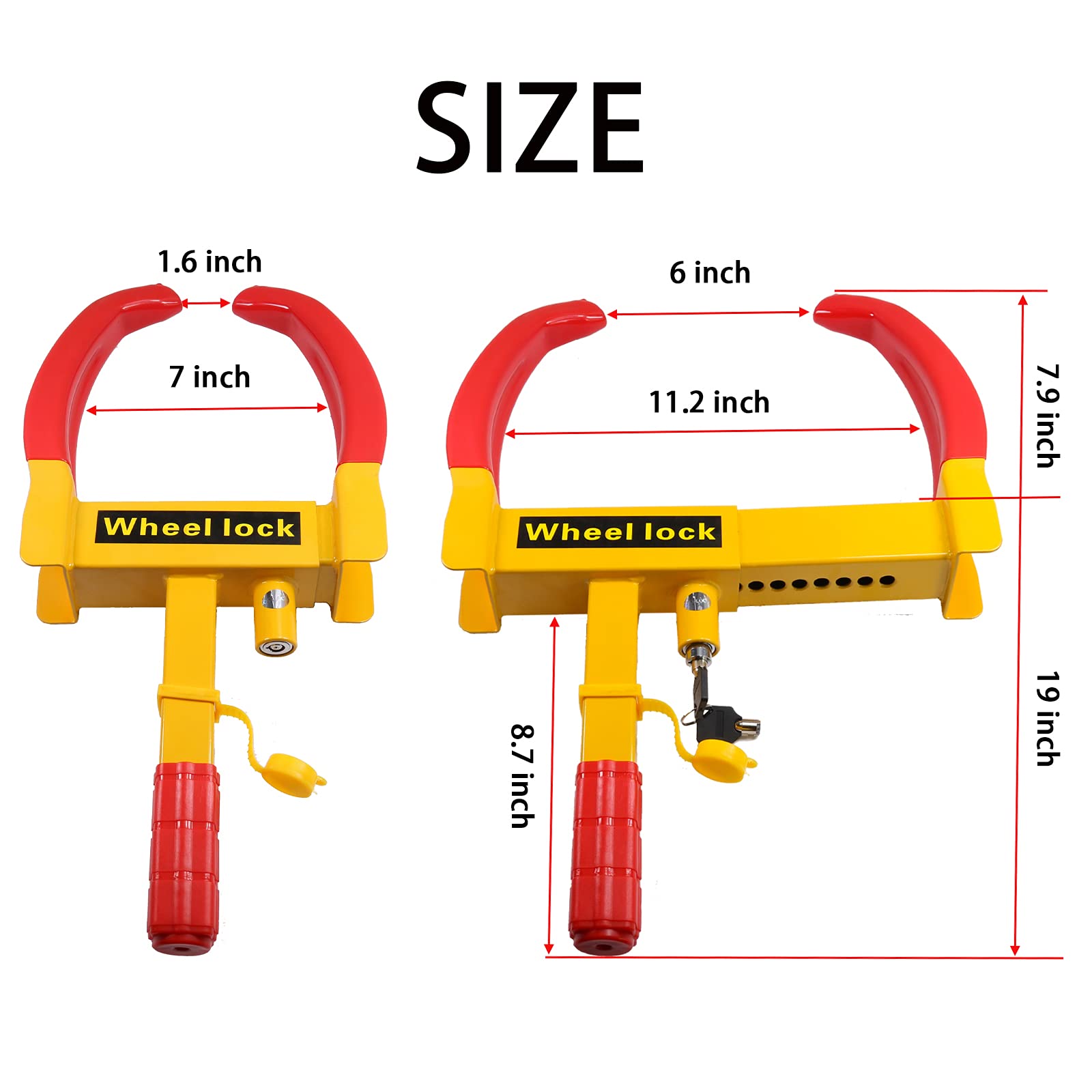 Wheel Lock Universal Security Trailer Wheel Locks Tire Anti Theft Adjustable 7" to 11" Tire Width A Heavy Duty for Trailers Car SUV Boat Motorcycle Golf Cart Red/Yellow Color with 4 Keys 2 Packs - The One Stop Deals