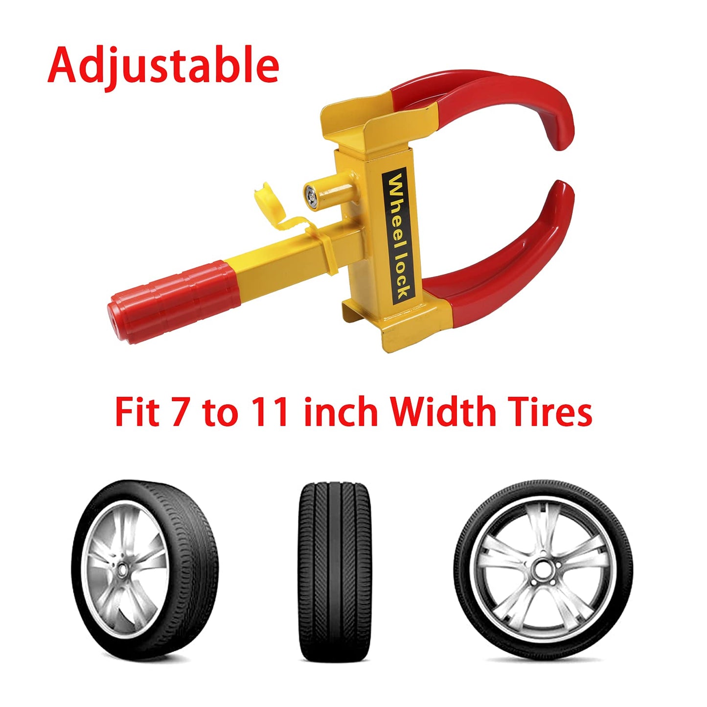 Wheel Lock Universal Security Trailer Wheel Locks Tire Anti Theft Adjustable 7" to 11" Tire Width A Heavy Duty for Trailers Car SUV Boat Motorcycle Golf Cart Red/Yellow Color with 4 Keys 2 Packs - The One Stop Deals