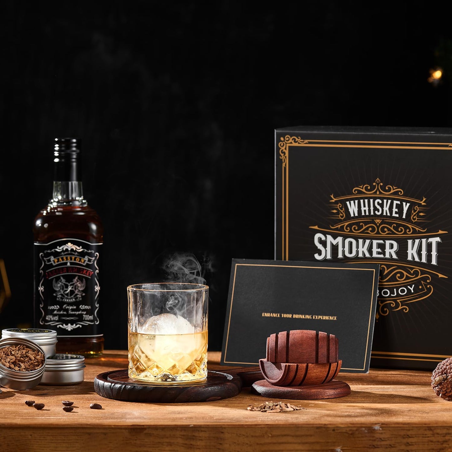 Whiskey Smoker Kit with Torch - 6 Flavors Wood Chips, 2 Glasses, 2 Ice Ball Molds - Cocktail Smoker Infuser Kit, Old Fashioned Drink Smoker Kit, Birthday Bourbon Whiskey Gifts for Men,Dad(NO Butane) - The One Stop Deals