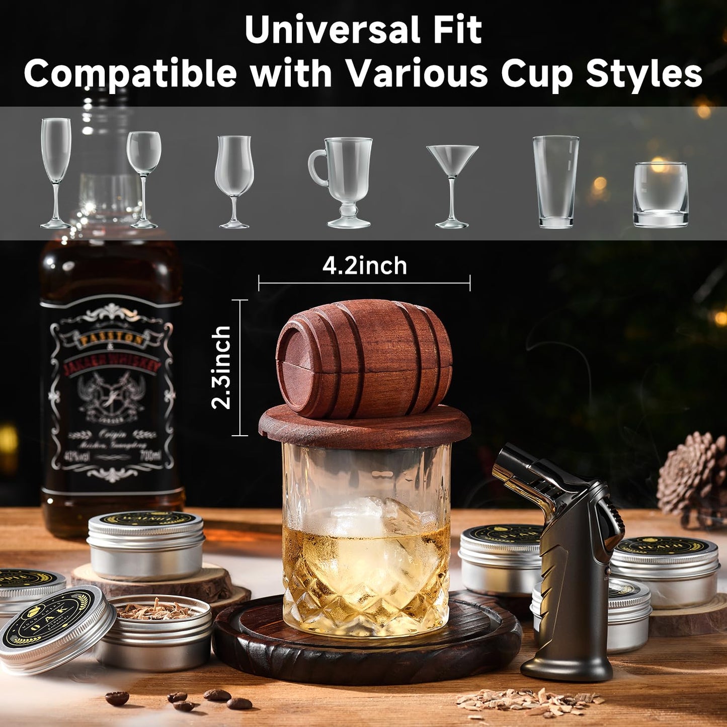 Whiskey Smoker Kit with Torch - 6 Flavors Wood Chips, 2 Glasses, 2 Ice Ball Molds - Cocktail Smoker Infuser Kit, Old Fashioned Drink Smoker Kit, Birthday Bourbon Whiskey Gifts for Men,Dad(NO Butane) - The One Stop Deals