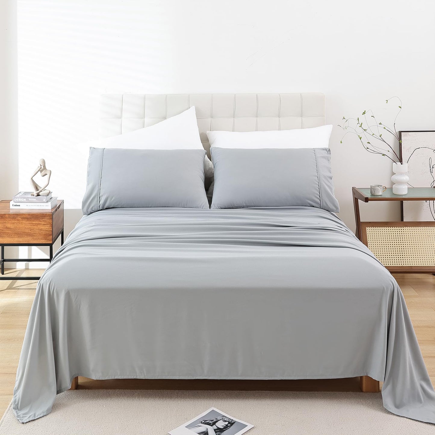 Whitney Home Textile Twin Size Sheet Set - Luxury Soft Comfy Bed Sheets, Breathable Cooling Hotel Bedding for Women, Men, Teens, Extra Deep Pocket, Easy - Fit, Oeko - Tex, Wrinkle Free 3 Piece - Grey - The One Stop Deals