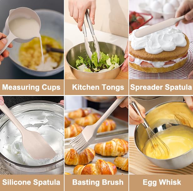 Wildone Mixing Bowls with Airtight Lids, 27 PCS Stainless Steel Nesting Bowls, with 3 Grater Attachments, Scale Mark & Non - Slip Bottom, Size 5, 4, 3, 2, 1.5, 1, 0.63QT, Ideal for Mixing & Prepping - The One Stop Deals