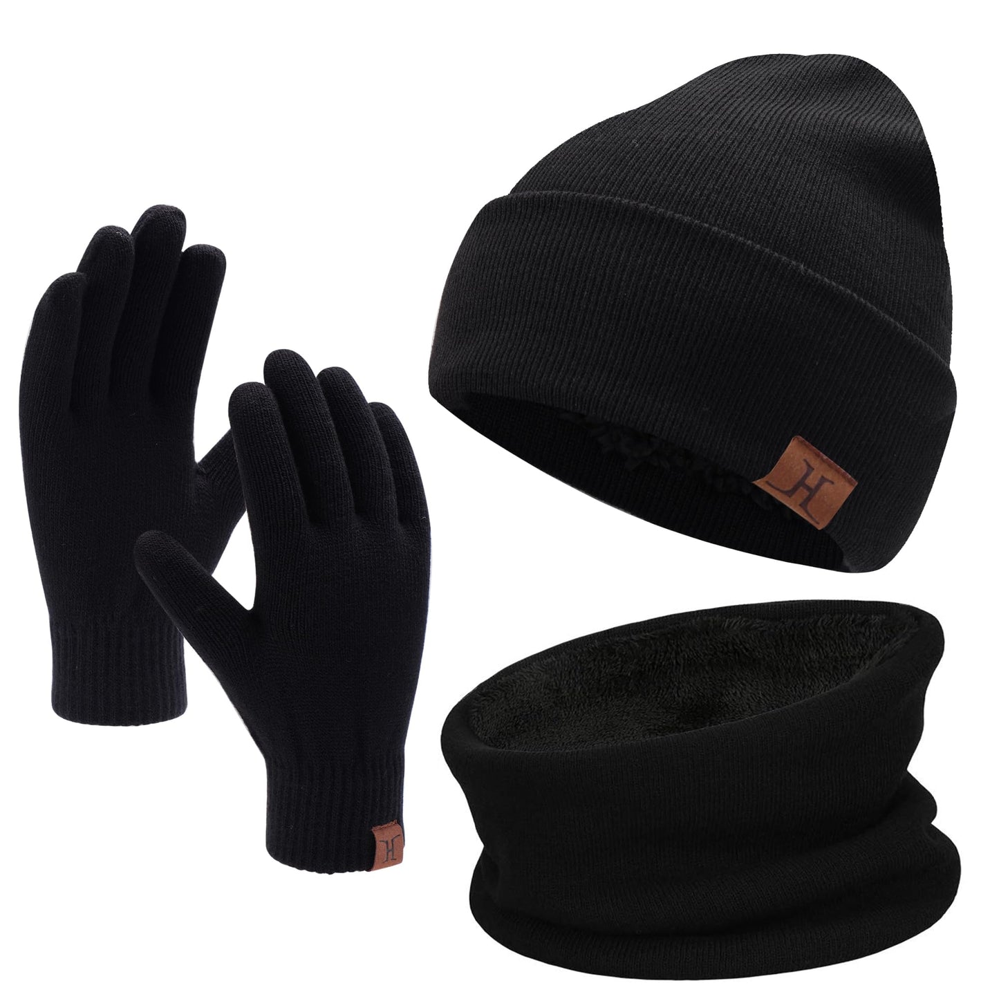 Winter Men Beanie Hat, Scarf, Touch Screen Gloves, 3 Pieces Winter Warm Clothing Set For Men, Black, One Size - The One Stop Deals