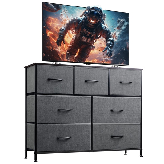 WLIVE Dresser TV Stand, Entertainment Center with Fabric Drawers, Media Console Table with Metal Frame and Wood Top for TV up to 45 inch, Chest of Drawers for Bedroom, Dark Grey - The One Stop Deals