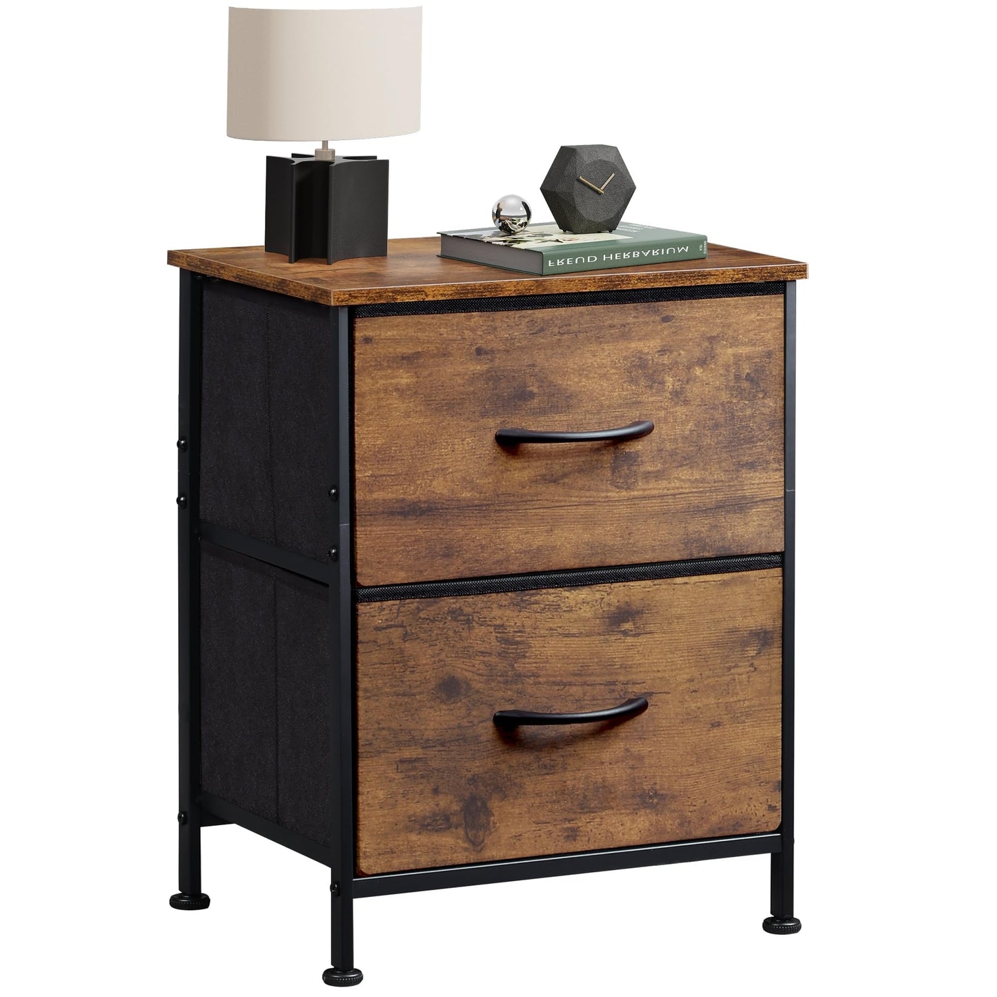 WLIVE Night Stand, Small 2 Drawer Dresser, Nightstand with Fabric Bins for Bedroom, Closet, Dorm, Rustic Brown Wood Grain Print, 11.8" D x 15.7" W x 20.9" H - The One Stop Deals