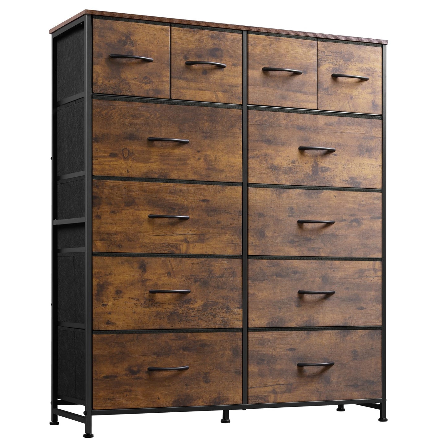 WLIVE Tall Dresser for Bedroom with 12 Drawers, Chests of Drawers, Fabric Dresser for Bedroom, Closet, Fabric Storage Dresser with Drawers, Steel Frame, Rustic Brown Wood Grain Print - The One Stop Deals