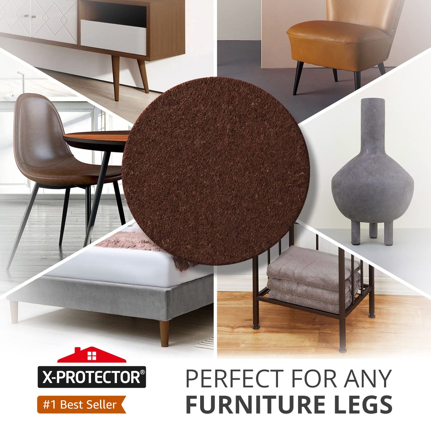 X - PROTECTOR Felt Furniture Pads - 56 PCS 3/4" - Felt Pads Floor Protectors - Chair Felt Pads - Felt Pads for Furniture Feet - Furniture Pads for Hardwood Floors - Protect Your Floors! (Brown, Round) - The One Stop Deals