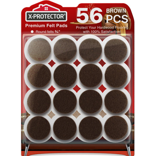 X - PROTECTOR Felt Furniture Pads - 56 PCS 3/4" - Felt Pads Floor Protectors - Chair Felt Pads - Felt Pads for Furniture Feet - Furniture Pads for Hardwood Floors - Protect Your Floors! (Brown, Round) - The One Stop Deals