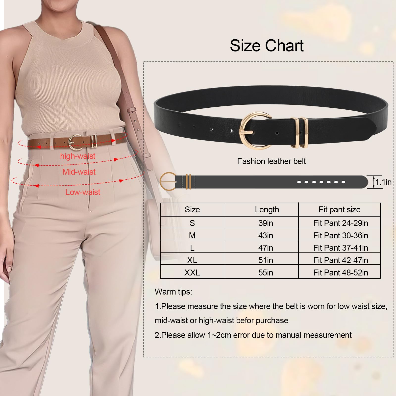 XZQTIVE 3 Pack Women Belts For Jeans Dresses Pants Ladies Leather Waist Belt with Gold Buckle - The One Stop Deals