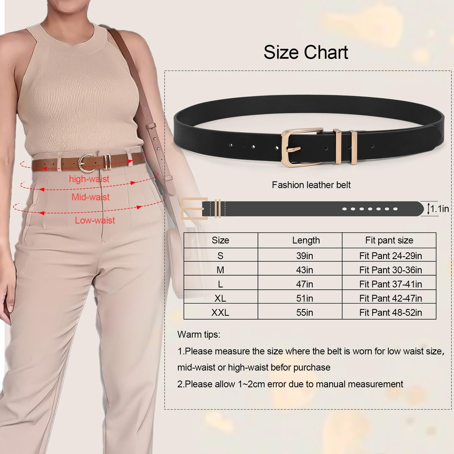 XZQTIVE 3 Pack Women Belts For Jeans Dresses Pants Ladies Leather Waist Belt with Gold Buckle - The One Stop Deals