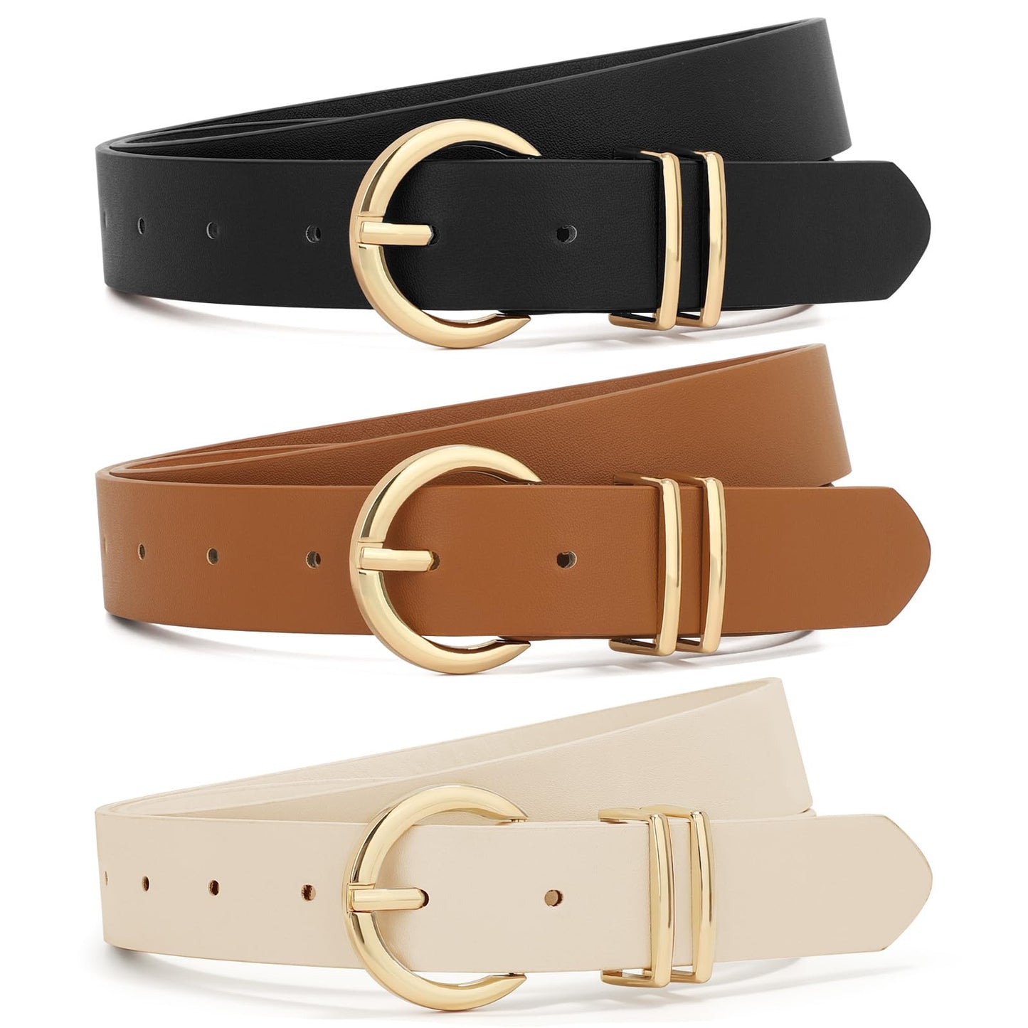 XZQTIVE 3 Pack Women Belts For Jeans Dresses Pants Ladies Leather Waist Belt with Gold Buckle - The One Stop Deals