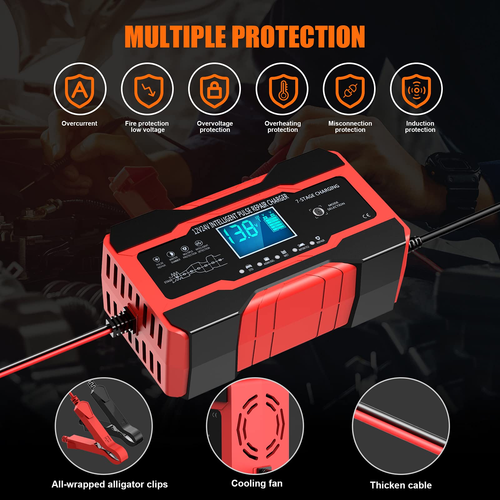 YONHAN Battery Charger 10 - Amp 12V and 24V Fully - Automatic Smart Car Battery Charger, Battery Maintainer Trickle Charger, and Battery Desulfator with Temperature Compensation - The One Stop Deals