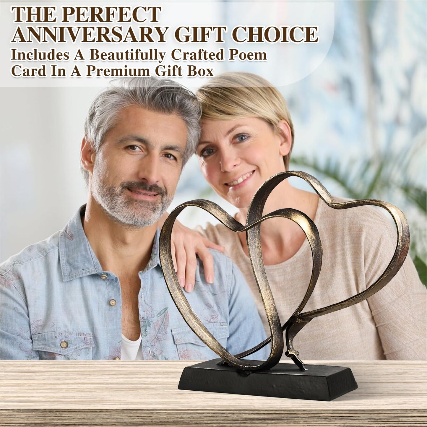 ysnn Anniversary Wedding Gifts for Couple Her Iron Heart Sculpture Religion Decor 1st to 60th Valentines Day Gift for Wife Husband Includes Present Box and Poem Card - The One Stop Deals