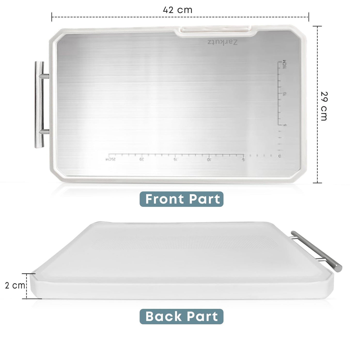 Zarkutz Double - Sided Cutting Board for Kitchen, Stainless Steel and Wheat Straw PP, Built - in Knife Sharpener and Stand, Large Size 42x29x2 cm - The One Stop Deals