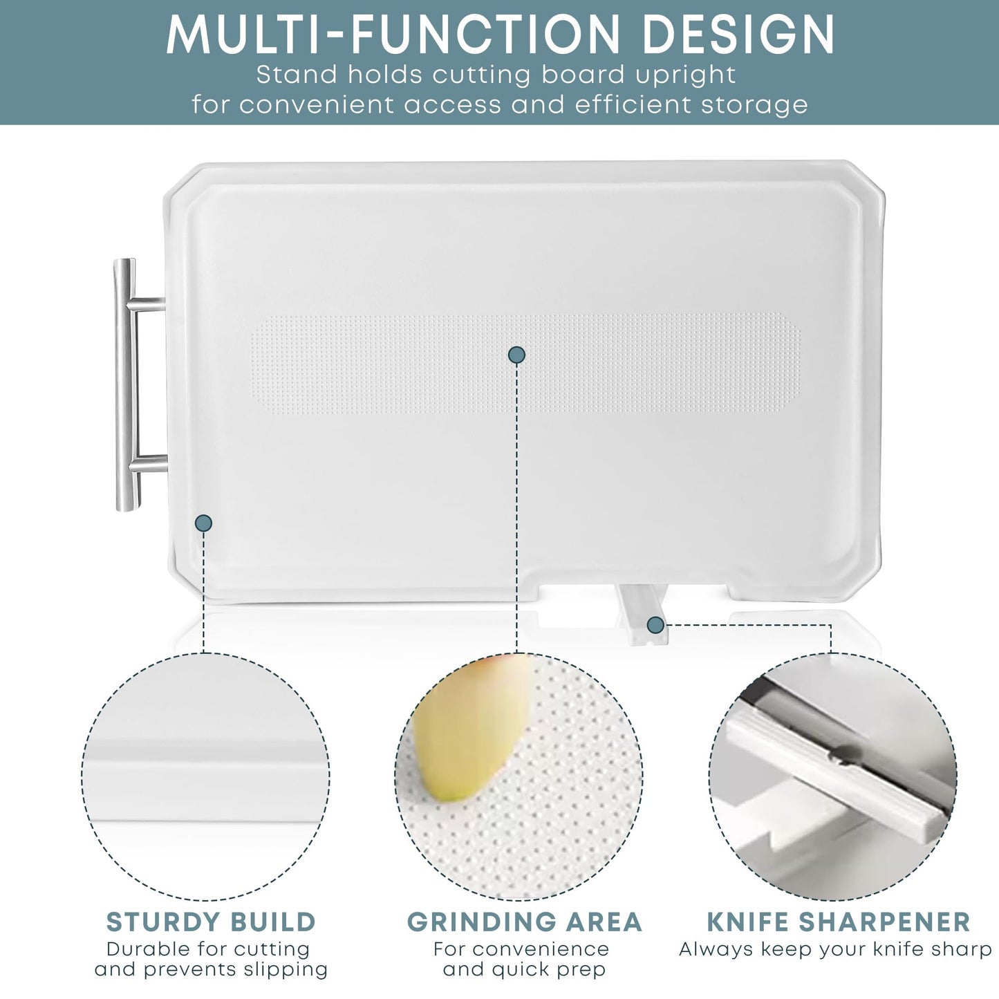 Zarkutz Double - Sided Cutting Board for Kitchen, Stainless Steel and Wheat Straw PP, Built - in Knife Sharpener and Stand, Large Size 42x29x2 cm - The One Stop Deals