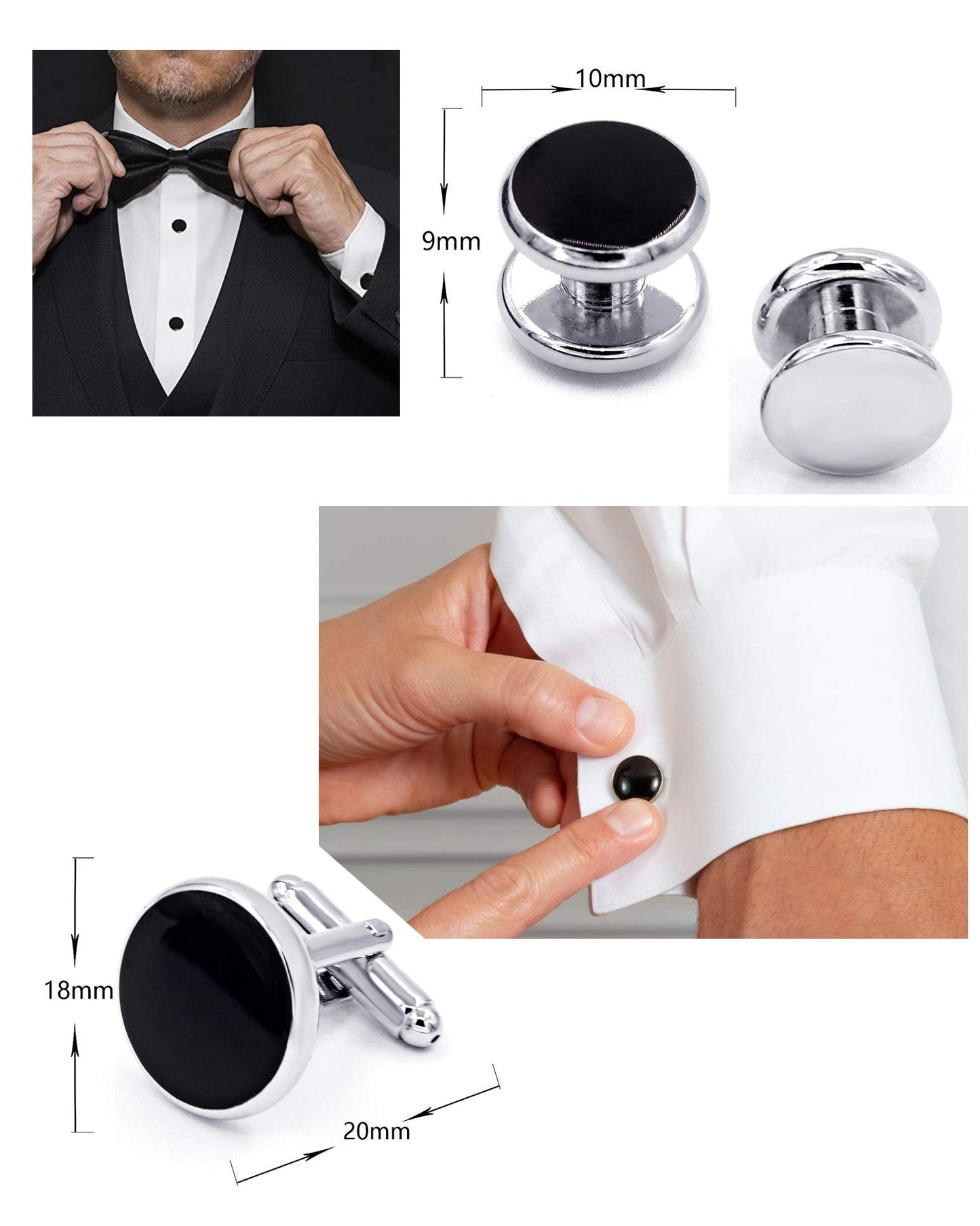 Zealmer 8pcs Tuxedo Shirts Studs and Cufflinks Set for Men Black - The One Stop Deals