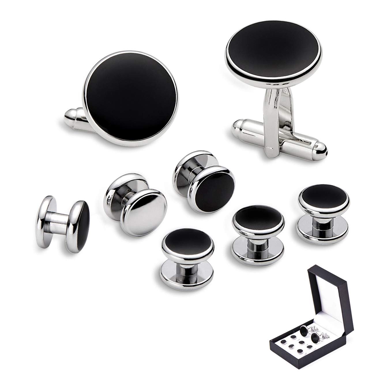 Zealmer 8pcs Tuxedo Shirts Studs and Cufflinks Set for Men Black - The One Stop Deals