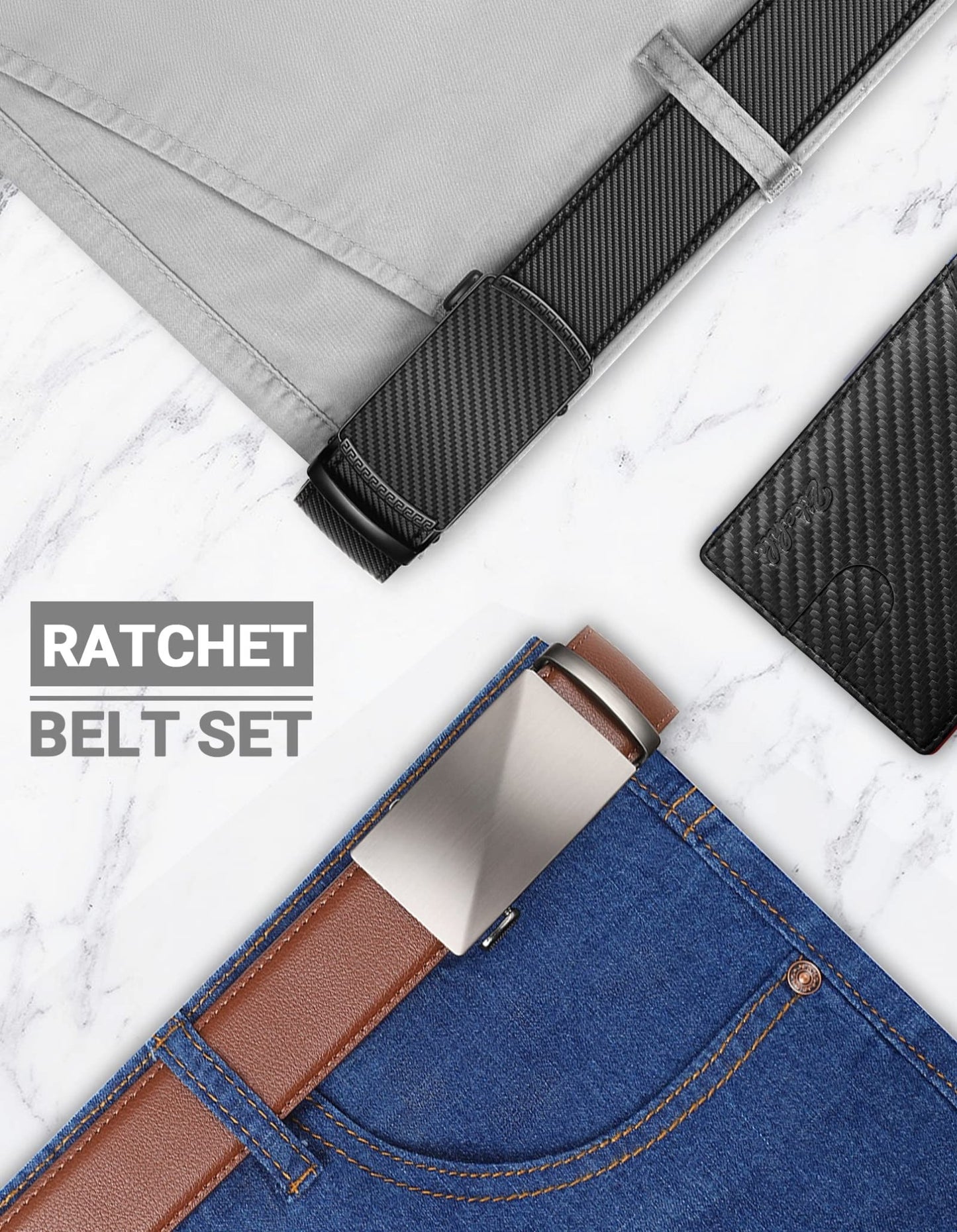 Zitahli Ratchet Belt for Men - 2 Packs Leather Mens belt For Gift Men Dress and Casual,Trim to Fit Size 34" - 48" - The One Stop Deals