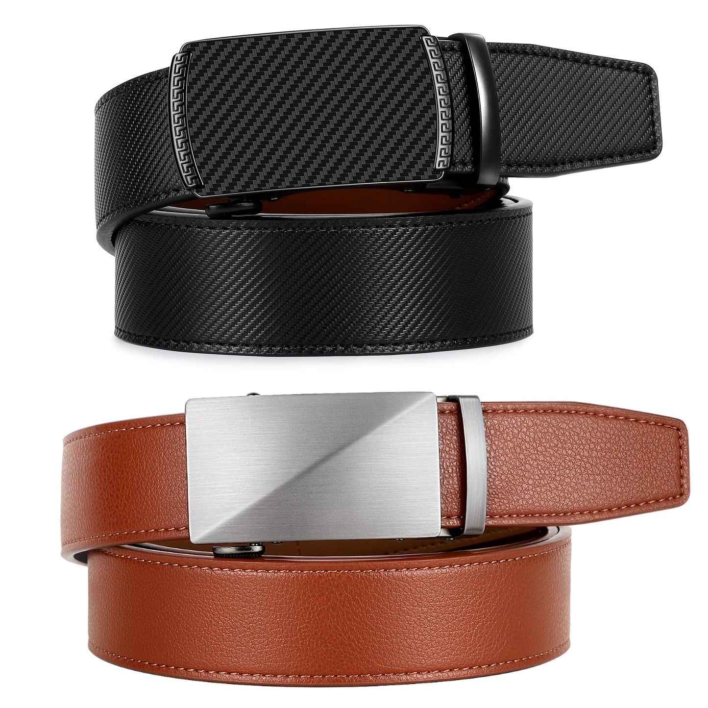 Zitahli Ratchet Belt for Men - 2 Packs Leather Mens belt For Gift Men Dress and Casual,Trim to Fit Size 34" - 48" - The One Stop Deals