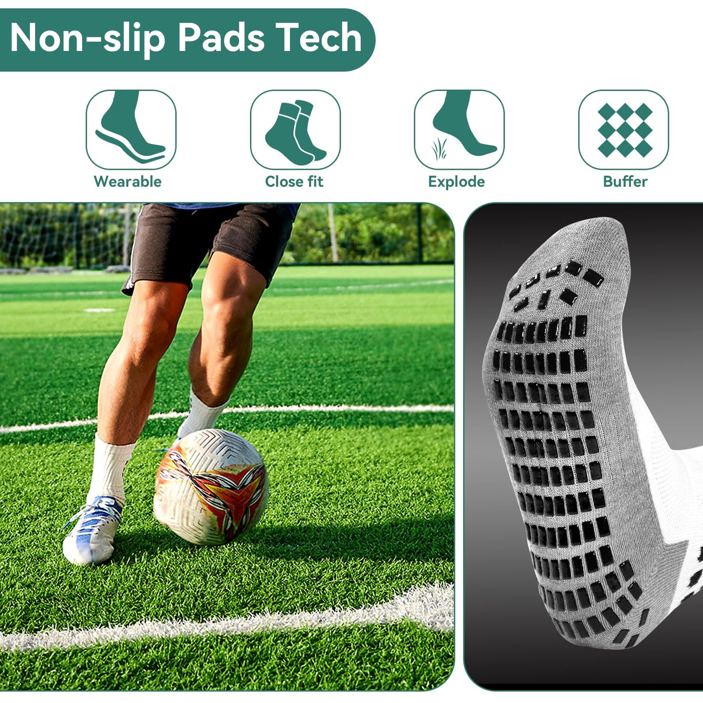 ZXOLDZX 2/4/6 Pairs Men's Soccer Socks Grip Pads Non Slip Football Baseball Soccer Socks for Men Women (2 Pairs/Black White) - The One Stop Deals